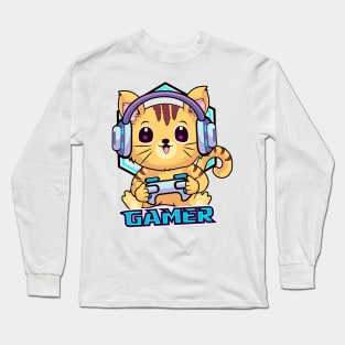 Gamer Cat Kawaii Long Sleeve T-Shirt